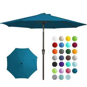 9FT Outdoor Patio Umbrella Outdoor Table Umbrella with Push Button Tilt and Crank, Market Umbrella 8 Sturdy Ribs UV Protection Waterproof for Garden, Deck, Backyard, Pool (Lake Blue) 9FT Outdoor Patio Umbrella Outdoor Table Umbrella with Push Button Tilt and Crank, Market Umbrella 8 Sturdy Ribs UV Protection Waterproof for Garden, Deck, Backyard, Pool (Lake Blue)