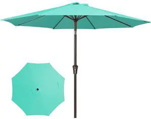 9FT Outdoor Patio Umbrella Market Umbrella with Push Button Tilt and Crank, Outdoor Table Umbrellas 8 Sturdy Ribs UV Protection Waterproof for Garden, Deck, Backyard, Pool (Teal) 9FT Outdoor Patio Umbrella Market Umbrella with Push Button Tilt and Crank, Outdoor Table Umbrellas 8 Sturdy Ribs UV Protection Waterproof for Garden, Deck, Backyard, Pool (Teal)