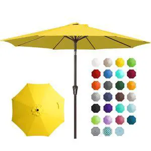 9FT Outdoor Patio Umbrella Outdoor Table Umbrella with Push Button Tilt and Crank, Market Umbrella 8 Sturdy Ribs UV Protection Waterproof for Garden, Deck, Backyard, Pool (Yellow) 9FT Outdoor Patio Umbrella Outdoor Table Umbrella with Push Button Tilt and Crank, Market Umbrella 8 Sturdy Ribs UV Protection Waterproof for Garden, Deck, Backyard, Pool (Yellow)