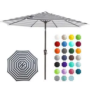 9FT Outdoor Patio Umbrella Outdoor Table Umbrella with Push Button Tilt and Crank, Market Umbrella 8 Sturdy Ribs UV Protection Waterproof for Garden, Deck, Backyard, Pool (Black & White Stripe) 9FT Outdoor Patio Umbrella Outdoor Table Umbrella with Push Button Tilt and Crank, Market Umbrella 8 Sturdy Ribs UV Protection Waterproof for Garden, Deck, Backyard, Pool (Black & White Stripe)