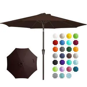 9FT Outdoor Patio Umbrella Outdoor Table Umbrella with Push Button Tilt and Crank, Market Umbrella 8 Sturdy Ribs UV Protection Waterproof for Garden, Deck, Backyard, Pool (Brown) 9FT Outdoor Patio Umbrella Outdoor Table Umbrella with Push Button Tilt and Crank, Market Umbrella 8 Sturdy Ribs UV Protection Waterproof for Garden, Deck, Backyard, Pool (Brown)