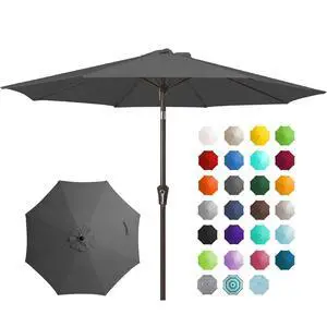 9FT Outdoor Patio Umbrella Outdoor Table Umbrella with Push Button Tilt and Crank, Market Umbrella 8 Sturdy Ribs UV Protection Waterproof for Garden, Deck, Backyard, Pool (Dark Gray) 9FT Outdoor Patio Umbrella Outdoor Table Umbrella with Push Button Tilt and Crank, Market Umbrella 8 Sturdy Ribs UV Protection Waterproof for Garden, Deck, Backyard, Pool (Dark Gray)
