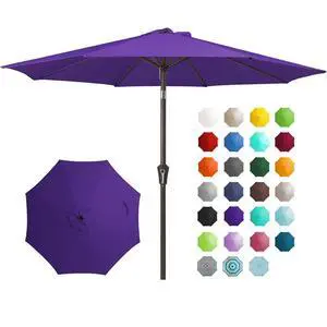 9FT Outdoor Patio Umbrella Outdoor Table Umbrella with Push Button Tilt and Crank, Market Umbrella 8 Sturdy Ribs UV Protection Waterproof for Garden, Deck, Backyard, Pool (Dark Purple) 9FT Outdoor Patio Umbrella Outdoor Table Umbrella with Push Button Tilt and Crank, Market Umbrella 8 Sturdy Ribs UV Protection Waterproof for Garden, Deck, Backyard, Pool (Dark Purple)