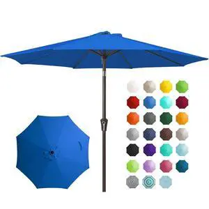 9FT Outdoor Patio Umbrella Outdoor Table Umbrella with Push Button Tilt and Crank, Market Umbrella 8 Sturdy Ribs UV Protection Waterproof for Garden, Deck, Backyard, Pool (Royal Blue) 9FT Outdoor Patio Umbrella Outdoor Table Umbrella with Push Button Tilt and Crank, Market Umbrella 8 Sturdy Ribs UV Protection Waterproof for Garden, Deck, Backyard, Pool (Royal Blue)
