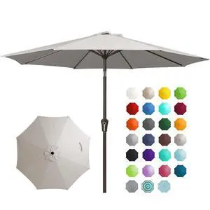 9FT Outdoor Patio Umbrella Outdoor Table Umbrella with Push Button Tilt and Crank, Market Umbrella 8 Sturdy Ribs UV Protection Waterproof for Garden, Deck, Backyard, Pool (Fog Gray) 9FT Outdoor Patio Umbrella Outdoor Table Umbrella with Push Button Tilt and Crank, Market Umbrella 8 Sturdy Ribs UV Protection Waterproof for Garden, Deck, Backyard, Pool (Fog Gray)