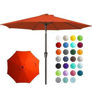 9FT Outdoor Patio Umbrella Outdoor Table Umbrella with Push Button Tilt and Crank, Market Umbrella 8 Sturdy Ribs UV Protection Waterproof for Garden, Deck, Backyard, Pool (Orange) 9FT Outdoor Patio Umbrella Outdoor Table Umbrella with Push Button Tilt and Crank, Market Umbrella 8 Sturdy Ribs UV Protection Waterproof for Garden, Deck, Backyard, Pool (Orange)