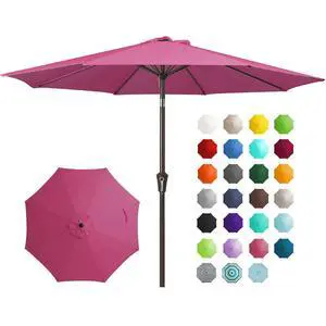 9FT Outdoor Patio Umbrella Outdoor Table Umbrella with Push Button Tilt and Crank, Market Umbrella 8 Sturdy Ribs UV Protection Waterproof for Garden, Deck, Backyard, Pool (Rose Pink) 9FT Outdoor Patio Umbrella Outdoor Table Umbrella with Push Button Tilt and Crank, Market Umbrella 8 Sturdy Ribs UV Protection Waterproof for Garden, Deck, Backyard, Pool (Rose Pink)