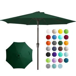 9FT Outdoor Patio Umbrella Outdoor Table Umbrella with Push Button Tilt and Crank, Market Umbrella 8 Sturdy Ribs UV Protection Waterproof for Garden, Deck, Backyard, Pool (Dark Green) 9FT Outdoor Patio Umbrella Outdoor Table Umbrella with Push Button Tilt and Crank, Market Umbrella 8 Sturdy Ribs UV Protection Waterproof for Garden, Deck, Backyard, Pool (Dark Green)