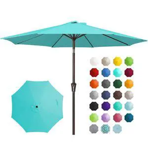 9FT Outdoor Patio Umbrella Outdoor Table Umbrella with Push Button Tilt and Crank, Market Umbrella 8 Sturdy Ribs UV Protection Waterproof for Garden, Deck, Backyard, Pool (Peacock Blue) 9FT Outdoor Patio Umbrella Outdoor Table Umbrella with Push Button Tilt and Crank, Market Umbrella 8 Sturdy Ribs UV Protection Waterproof for Garden, Deck, Backyard, Pool (Peacock Blue)