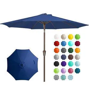 9FT Outdoor Patio Umbrella Outdoor Table Umbrella with Push Button Tilt and Crank, Market Umbrella 8 Sturdy Ribs UV Protection Waterproof for Garden, Deck, Backyard, Pool (Dark Blue) 9FT Outdoor Patio Umbrella Outdoor Table Umbrella with Push Button Tilt and Crank, Market Umbrella 8 Sturdy Ribs UV Protection Waterproof for Garden, Deck, Backyard, Pool (Dark Blue)