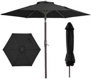 7.5FT Patio Umbrella Market Table Umbrella with 6 Sturdy Ribs, Push Button Tilt/Crank Outdoor Umbrella for Garden, Deck, Backyard,Dark Black 7.5FT Patio Umbrella Market Table Umbrella with 6 Sturdy Ribs, Push Button Tilt/Crank Outdoor Umbrella for Garden, Deck, Backyard,Dark Black