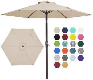 7.5FT Patio Umbrella Outdoor Market Umbrella with 6 Sturdy Ribs, Push Button Tilt/Crank Table Umbrella for Garden, Deck, Backyard and Pool, Beige 7.5FT Patio Umbrella Outdoor Market Umbrella with 6 Sturdy Ribs, Push Button Tilt/Crank Table Umbrella for Garden, Deck, Backyard and Pool, Beige