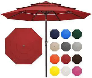 9FT 3 Tier Patio Umbrella Outdoor Market Umbrella Table Umbrellas with 8 Ribs 1.5 Pole Push Button Tilt and Crank UV Protection for Garden,Red 9FT 3 Tier Patio Umbrella Outdoor Market Umbrella Table Umbrellas with 8 Ribs 1.5 Pole Push Button Tilt and Crank UV Protection for Garden,Red