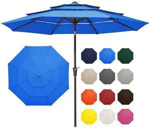 9FT 3 Tier Patio Umbrella Outdoor Market Umbrella Table Umbrellas with 8 Ribs 1.5 Pole Push Button Tilt and Crank UV Protection for Garden,Royal Blue 9FT 3 Tier Patio Umbrella Outdoor Market Umbrella Table Umbrellas with 8 Ribs 1.5 Pole Push Button Tilt and Crank UV Protection for Garden,Royal Blue