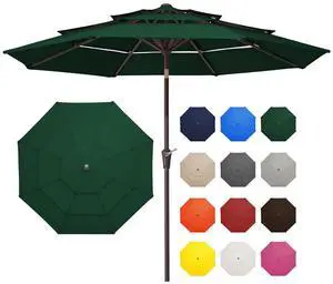 9FT 3 Tier Patio Umbrella Outdoor Market Umbrella Table Umbrellas with 8 Ribs 1.5 Pole Push Button Tilt and Crank UV Protection for Garden,Dark Green 9FT 3 Tier Patio Umbrella Outdoor Market Umbrella Table Umbrellas with 8 Ribs 1.5 Pole Push Button Tilt and Crank UV Protection for Garden,Dark Green