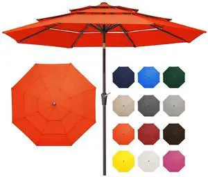 9FT 3 Tier Patio Umbrella Outdoor Market Umbrella Table Umbrellas with 8 Ribs 1.5 Pole Push Button Tilt and Crank UV Protection for Garden,Orange 9FT 3 Tier Patio Umbrella Outdoor Market Umbrella Table Umbrellas with 8 Ribs 1.5 Pole Push Button Tilt and Crank UV Protection for Garden,Orange