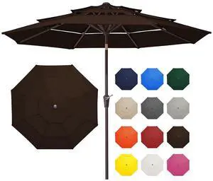 9FT 3 Tier Patio Umbrella Outdoor Market Umbrella Table Umbrellas with 8 Ribs 1.5 Pole Push Button Tilt and Crank UV Protection for Garden,Brown 9FT 3 Tier Patio Umbrella Outdoor Market Umbrella Table Umbrellas with 8 Ribs 1.5 Pole Push Button Tilt and Crank UV Protection for Garden,Brown