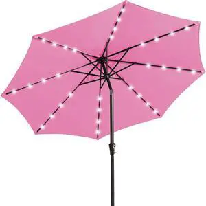 9FT Outdoor Patio Umbrella with Solar Lights, LED Lighted Pool Umbrella with Tilt and Crank, Outdoor Table Umbrellas for Deck, Yard & Market (Rose Pink) 9FT Outdoor Patio Umbrella with Solar Lights, LED Lighted Pool Umbrella with Tilt and Crank, Outdoor Table Umbrellas for Deck, Yard & Market (Rose Pink)