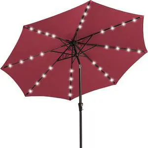 9FT Outdoor Patio Umbrella with Solar Lights, LED Lighted Pool Umbrella with Tilt and Crank, Outdoor Table Umbrellas for Deck, Yard & Market (Burgandy) 9FT Outdoor Patio Umbrella with Solar Lights, LED Lighted Pool Umbrella with Tilt and Crank, Outdoor Table Umbrellas for Deck, Yard & Market (Burgandy)