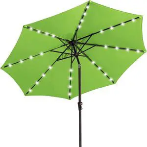 9FT Outdoor Patio Umbrella with Solar Lights, LED Lighted Pool Umbrella with Tilt and Crank, Outdoor Table Umbrellas for Deck, Yard & Market (Grass Green) 9FT Outdoor Patio Umbrella with Solar Lights, LED Lighted Pool Umbrella with Tilt and Crank, Outdoor Table Umbrellas for Deck, Yard & Market (Grass Green)