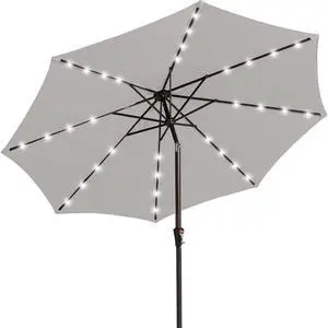 9FT Outdoor Patio Umbrella with Solar Lights, LED Lighted Pool Umbrella with Tilt and Crank, Outdoor Table Umbrellas for Deck, Yard & Market (Light Grey) 9FT Outdoor Patio Umbrella with Solar Lights, LED Lighted Pool Umbrella with Tilt and Crank, Outdoor Table Umbrellas for Deck, Yard & Market (Light Grey)