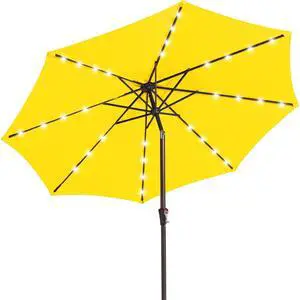 9FT Outdoor Patio Umbrella with Solar Lights, LED Lighted Pool Umbrella with Tilt and Crank, Outdoor Table Umbrellas for Deck, Yard & Market (Lemon) 9FT Outdoor Patio Umbrella with Solar Lights, LED Lighted Pool Umbrella with Tilt and Crank, Outdoor Table Umbrellas for Deck, Yard & Market (Lemon)