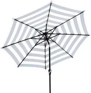 9FT Outdoor Patio Umbrella with Solar Lights, LED Lighted Pool Umbrella with Tilt and Crank, Outdoor Table Umbrellas for Deck, Yard & Market (Black & White Stripe) 9FT Outdoor Patio Umbrella with Solar Lights, LED Lighted Pool Umbrella with Tilt and Crank, Outdoor Table Umbrellas for Deck, Yard & Market (Black & White Stripe)