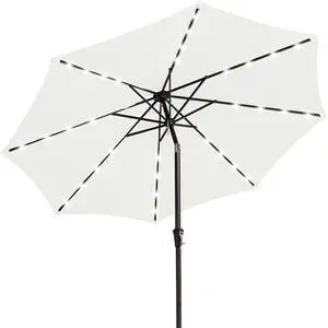 9FT Outdoor Patio Umbrella with Solar Lights, LED Lighted Pool Umbrella with Tilt and Crank, Outdoor Table Umbrellas for Deck, Yard & Market (Off White) 9FT Outdoor Patio Umbrella with Solar Lights, LED Lighted Pool Umbrella with Tilt and Crank, Outdoor Table Umbrellas for Deck, Yard & Market (Off White)