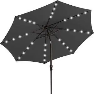 9FT Outdoor Patio Umbrella with Solar Lights, LED Lighted Pool Umbrella with Tilt and Crank, Outdoor Table Umbrellas for Deck, Yard & Market (Dark Gray) 9FT Outdoor Patio Umbrella with Solar Lights, LED Lighted Pool Umbrella with Tilt and Crank, Outdoor Table Umbrellas for Deck, Yard & Market (Dark Gray)