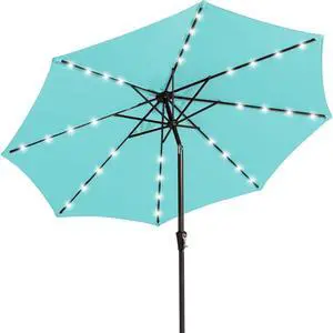 9FT Outdoor Patio Umbrella with Solar Lights, LED Lighted Pool Umbrella with Tilt and Crank, Outdoor Table Umbrellas for Deck, Yard & Market (Teal) 9FT Outdoor Patio Umbrella with Solar Lights, LED Lighted Pool Umbrella with Tilt and Crank, Outdoor Table Umbrellas for Deck, Yard & Market (Teal)