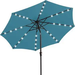 9FT Outdoor Patio Umbrella with Solar Lights, LED Lighted Pool Umbrella with Tilt and Crank, Outdoor Table Umbrellas for Deck, Yard & Market (Lake Blue) 9FT Outdoor Patio Umbrella with Solar Lights, LED Lighted Pool Umbrella with Tilt and Crank, Outdoor Table Umbrellas for Deck, Yard & Market (Lake Blue)