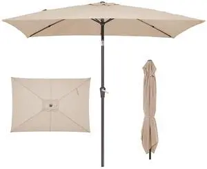 6.5x10 ft Rectangular Patio Umbrellas Rectangle Outdoor Umbrella with Push Button Tilt and Crank, Market Table Umbrella 6 Sturdy Ribs UV Protection for Poolside Garden Backyard Deck, Beige 6.5x10 ft Rectangular Patio Umbrellas Rectangle Outdoor Umbrella with Push Button Tilt and Crank, Market Table Umbrella 6 Sturdy Ribs UV Protection for Poolside Garden Backyard Deck, Beige