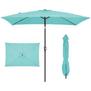6.5x10 ft Rectangular Patio Umbrellas Rectangle Outdoor Umbrella with Push Button Tilt and Crank, Market Table Umbrella 6 Sturdy Ribs UV Protection for Poolside Garden Backyard Deck, Peacock Blue 6.5x10 ft Rectangular Patio Umbrellas Rectangle Outdoor Umbrella with Push Button Tilt and Crank, Market Table Umbrella 6 Sturdy Ribs UV Protection for Poolside Garden Backyard Deck, Peacock Blue