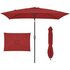 6.5x10 ft Rectangular Patio Umbrellas Rectangle Outdoor Umbrella with Push Button Tilt and Crank, Market Table Umbrella 6 Sturdy Ribs UV Protection for Poolside Garden Backyard Deck, Red 6.5x10 ft Rectangular Patio Umbrellas Rectangle Outdoor Umbrella with Push Button Tilt and Crank, Market Table Umbrella 6 Sturdy Ribs UV Protection for Poolside Garden Backyard Deck, Red