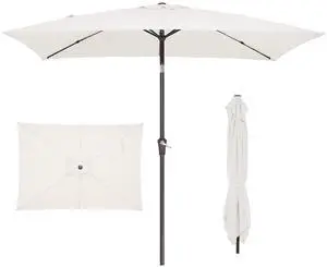 6.5x10 ft Rectangular Patio Umbrellas Rectangle Outdoor Umbrella with Push Button Tilt and Crank, Market Table Umbrella 6 Sturdy Ribs UV Protection for Poolside Garden Backyard Deck, Cream White 6.5x10 ft Rectangular Patio Umbrellas Rectangle Outdoor Umbrella with Push Button Tilt and Crank, Market Table Umbrella 6 Sturdy Ribs UV Protection for Poolside Garden Backyard Deck, Cream White