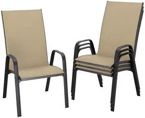 Patio Dining Chairs Set of 4, Outdoor Stackable Dining Furniture Set, All Weather Dining Set for Lawn, Garden, Poolside, Beige Patio Dining Chairs Set of 4, Outdoor Stackable Dining Furniture Set, All Weather Dining Set for Lawn, Garden, Poolside, Beige