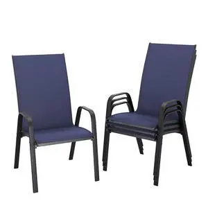 Patio Dining Chairs Set of 4, Outdoor Stackable Dining Furniture Set, All Weather Dining Set for Poolside, Lawn, Garden, Backyard, Navy Blue Patio Dining Chairs Set of 4, Outdoor Stackable Dining Furniture Set, All Weather Dining Set for Poolside, Lawn, Garden, Backyard, Navy Blue