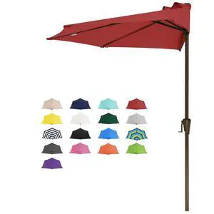 9ft Half Umbrella Outdoor Patio Umbrella Market Umbrellas with Crank, 1/2 Round Wall Umbrella 5 Sturdy Ribs UV Protection for Pool Garden Balcony Deck, Red 9ft Half Umbrella Outdoor Patio Umbrella Market Umbrellas with Crank, 1/2 Round Wall Umbrella 5 Sturdy Ribs UV Protection for Pool Garden Balcony Deck, Red