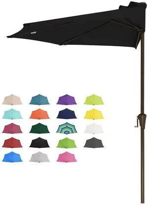 9ft Half Umbrella Outdoor Patio Umbrella Market Umbrellas with Crank, 1/2 Round Wall Umbrella 5 Sturdy Ribs UV Protection for Pool Garden Balcony Deck, Black 9ft Half Umbrella Outdoor Patio Umbrella Market Umbrellas with Crank, 1/2 Round Wall Umbrella 5 Sturdy Ribs UV Protection for Pool Garden Balcony Deck, Black