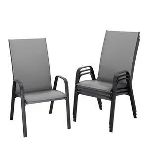 Patio Dining Chairs Set of 4, Outdoor Stackable Dining Furniture Set, All Weather Dining Set for Lawn, Garden, Backyard, Poolside, Deep Gray Patio Dining Chairs Set of 4, Outdoor Stackable Dining Furniture Set, All Weather Dining Set for Lawn, Garden, Backyard, Poolside, Deep Gray