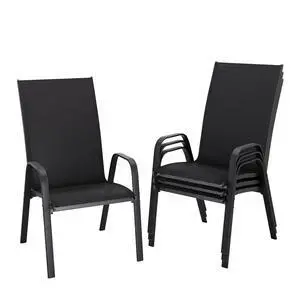 Patio Dining Chairs Set of 4, Outdoor Stackable Dining Furniture Set, All Weather Dining Set for Poolside,Lawn, Garden, Backyard, Black Patio Dining Chairs Set of 4, Outdoor Stackable Dining Furniture Set, All Weather Dining Set for Poolside,Lawn, Garden, Backyard, Black