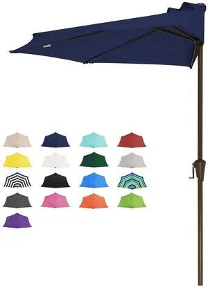 9ft Half Umbrella Outdoor Patio Umbrella Market Umbrellas with Crank, 1/2 Round Wall Umbrella 5 Sturdy Ribs UV Protection for Pool Garden Balcony Deck, Navy 9ft Half Umbrella Outdoor Patio Umbrella Market Umbrellas with Crank, 1/2 Round Wall Umbrella 5 Sturdy Ribs UV Protection for Pool Garden Balcony Deck, Navy