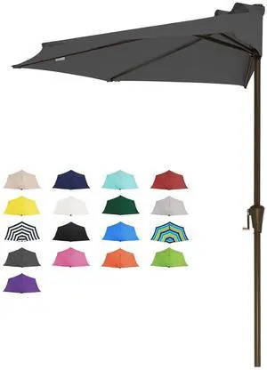 9ft Half Umbrella Outdoor Patio Umbrella Market Umbrellas with Crank, 1/2 Round Wall Umbrella 5 Sturdy Ribs UV Protection for Pool Garden Balcony Deck, Gray 9ft Half Umbrella Outdoor Patio Umbrella Market Umbrellas with Crank, 1/2 Round Wall Umbrella 5 Sturdy Ribs UV Protection for Pool Garden Balcony Deck, Gray
