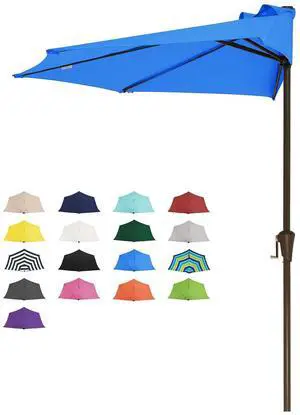 9ft Half Umbrella Outdoor Patio Umbrella Market Umbrellas with Crank, 1/2 Round Wall Umbrella 5 Sturdy Ribs UV Protection for Pool Garden Balcony Deck, Royal Blue 9ft Half Umbrella Outdoor Patio Umbrella Market Umbrellas with Crank, 1/2 Round Wall Umbrella 5 Sturdy Ribs UV Protection for Pool Garden Balcony Deck, Royal Blue
