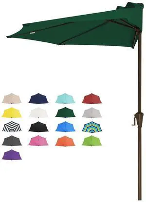 9ft Half Umbrella Outdoor Patio Umbrella Market Umbrellas with Crank, 1/2 Round Wall Umbrella 5 Sturdy Ribs UV Protection for Pool Garden Balcony Deck, Dark Green 9ft Half Umbrella Outdoor Patio Umbrella Market Umbrellas with Crank, 1/2 Round Wall Umbrella 5 Sturdy Ribs UV Protection for Pool Garden Balcony Deck, Dark Green