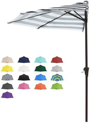 9ft Half Umbrella Outdoor Patio Umbrella Market Umbrellas with Crank, 1/2 Round Wall Umbrella 5 Sturdy Ribs UV Protection for Pool Garden Balcony Deck, Black & White Strip 9ft Half Umbrella Outdoor Patio Umbrella Market Umbrellas with Crank, 1/2 Round Wall Umbrella 5 Sturdy Ribs UV Protection for Pool Garden Balcony Deck, Black & White Strip