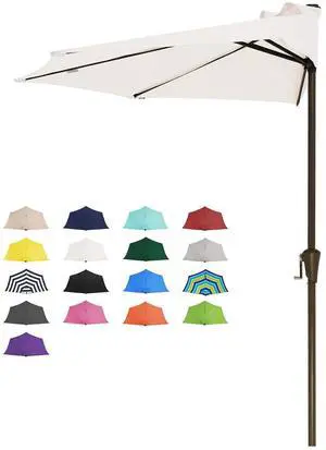 9ft Half Umbrella Outdoor Patio Umbrella Market Umbrellas with Crank, 1/2 Round Wall Umbrella 5 Sturdy Ribs UV Protection for Pool Garden Balcony Deck, Cream White 9ft Half Umbrella Outdoor Patio Umbrella Market Umbrellas with Crank, 1/2 Round Wall Umbrella 5 Sturdy Ribs UV Protection for Pool Garden Balcony Deck, Cream White