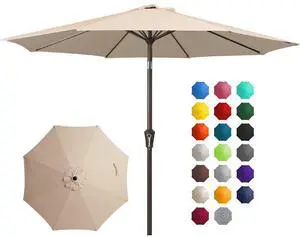 9FT Outdoor Patio Umbrella Outdoor Table Umbrella with Push Button Tilt and Crank, Market Umbrella 8 Sturdy Ribs UV Protection Waterproof for Pool, Garden (Beige) 9FT Outdoor Patio Umbrella Outdoor Table Umbrella with Push Button Tilt and Crank, Market Umbrella 8 Sturdy Ribs UV Protection Waterproof for Pool, Garden (Beige)