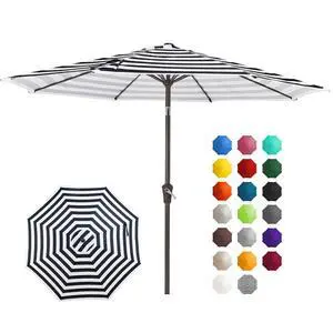 10FT Patio Umbrellas Outdoor Table Umbrella with Push Button Tilt and Crank, Market Umbrella 8 Sturdy Ribs UV Protection Waterproof for Pool, Garden (Black & White Stripe) 10FT Patio Umbrellas Outdoor Table Umbrella with Push Button Tilt and Crank, Market Umbrella 8 Sturdy Ribs UV Protection Waterproof for Pool, Garden (Black & White Stripe)