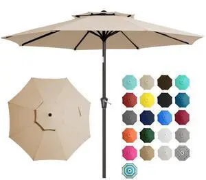 9 ft 2-Tiers Patio Umbrellas Outdoor Table Market Umbrella w/Push Button Tilt/Crank, 8 Sturdy Ribs, UV Protection Waterproof Sunproof(Beige) 9 ft 2-Tiers Patio Umbrellas Outdoor Table Market Umbrella w/Push Button Tilt/Crank, 8 Sturdy Ribs, UV Protection Waterproof Sunproof(Beige)